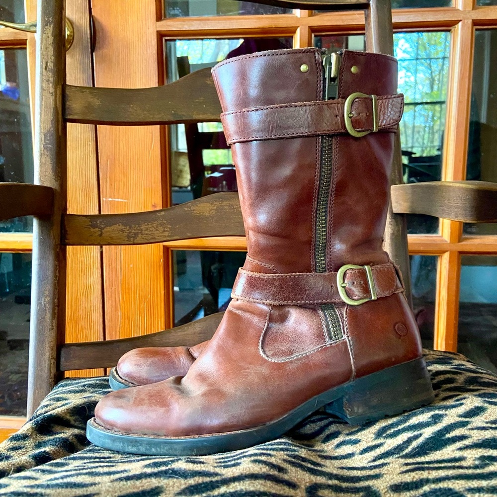 Brown leather boots